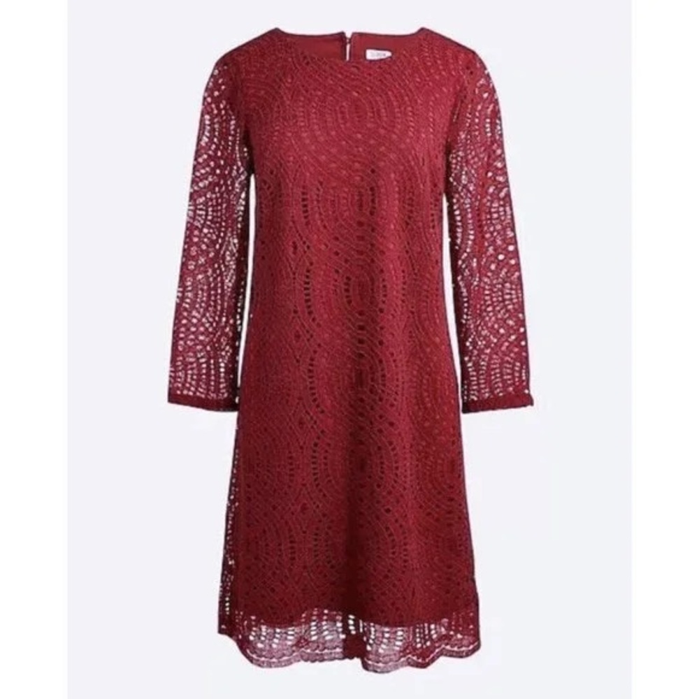 J. Crew Rich Red Lace Long Sleeve Dress
